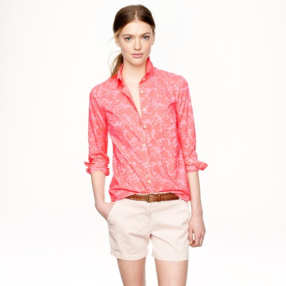 J. Crew Tops - J. CREW Boy Shirt Tropic Floral Neon Flamingo E29
